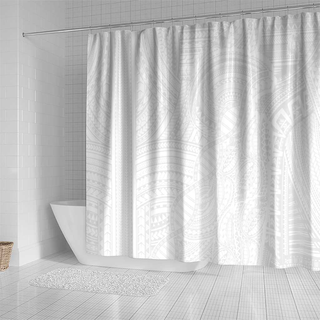 Samoan DNA Art Tattoo Shower Curtain Polynesian Pattern All White