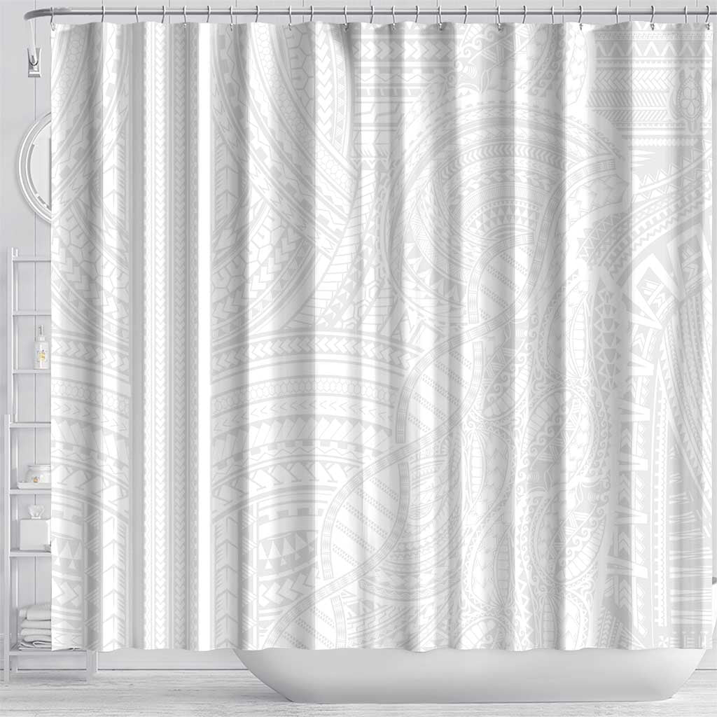 Samoan DNA Art Tattoo Shower Curtain Polynesian Pattern All White