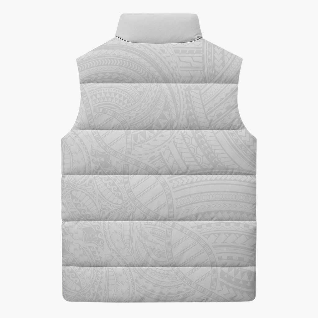 Samoan DNA Art Tattoo Sleeveless Puffer Jacket Polynesian Pattern All White