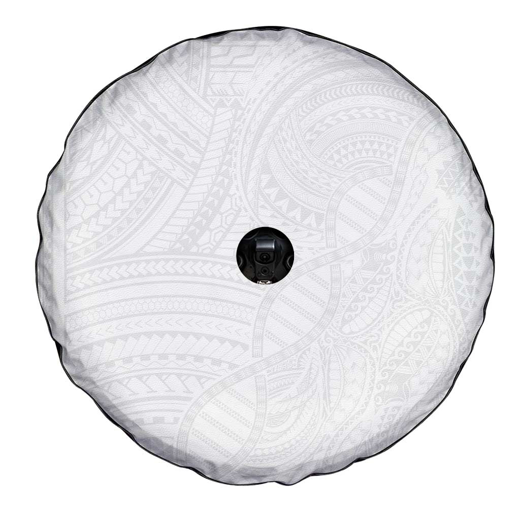 Samoan DNA Art Tattoo Spare Tire Cover Polynesian Pattern All White