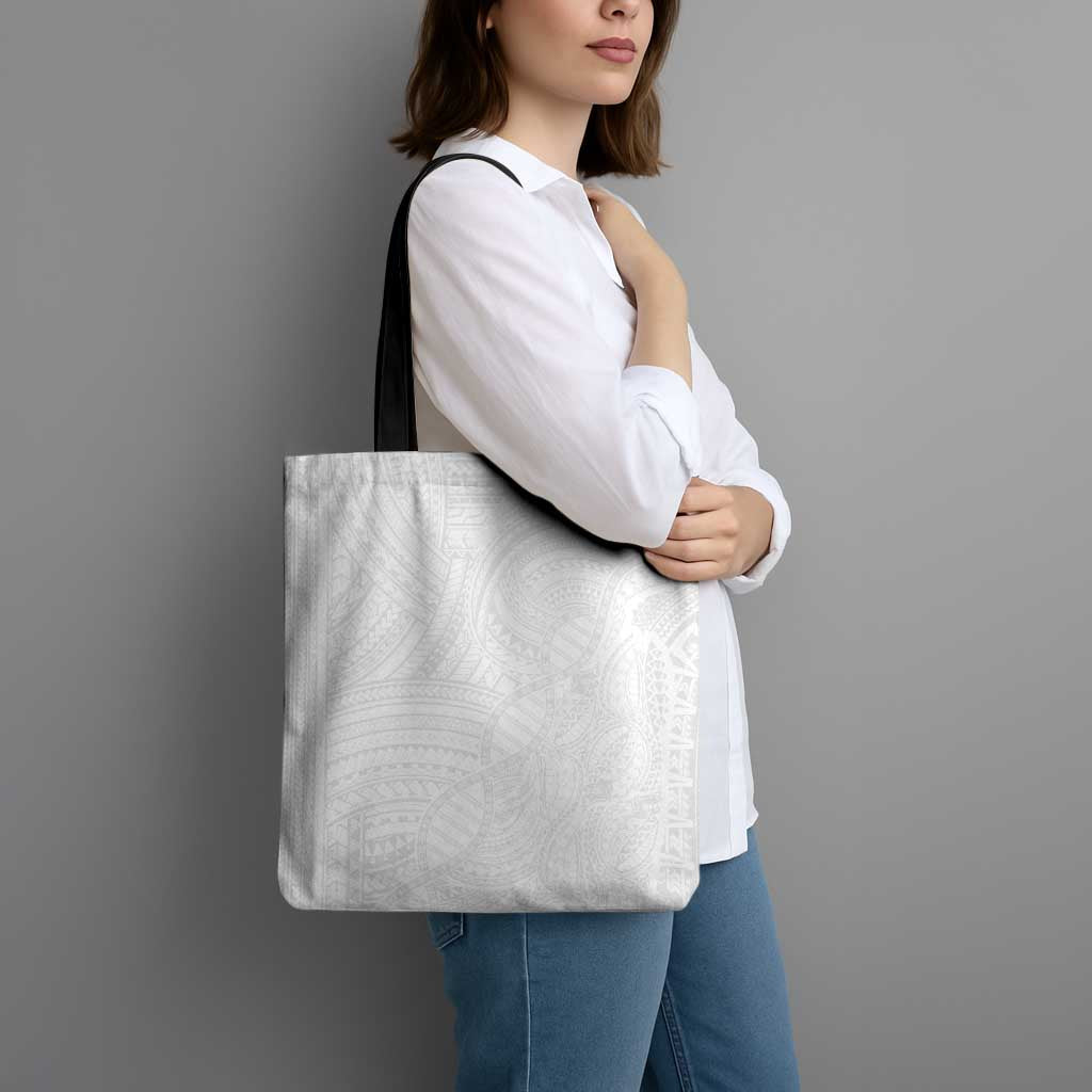 Samoan DNA Art Tattoo Tote Bag Polynesian Pattern All White