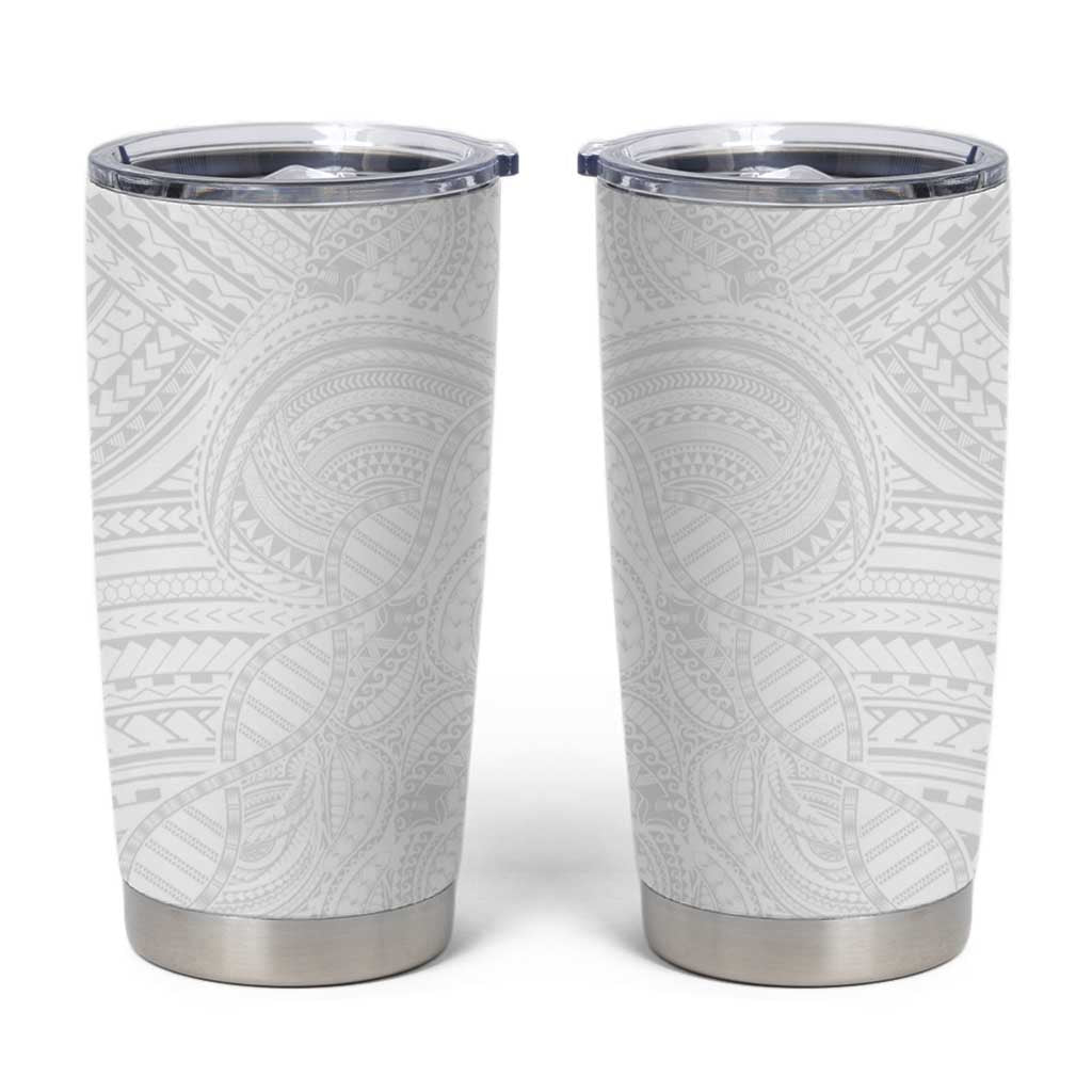 Samoan DNA Art Tattoo Tumbler Cup Polynesian Pattern All White