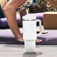Samoan DNA Art Tattoo Tumbler With Handle Polynesian Pattern All White
