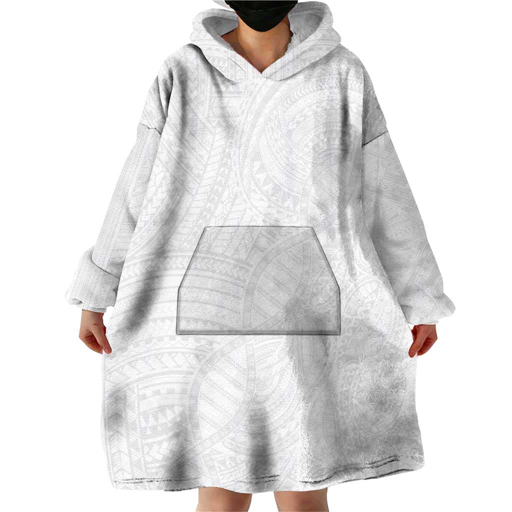 Samoan DNA Art Tattoo Wearable Blanket Hoodie Polynesian Pattern All White