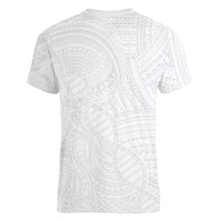 Samoan DNA Art Tattoo Women V-Neck T-Shirt Polynesian Pattern All White