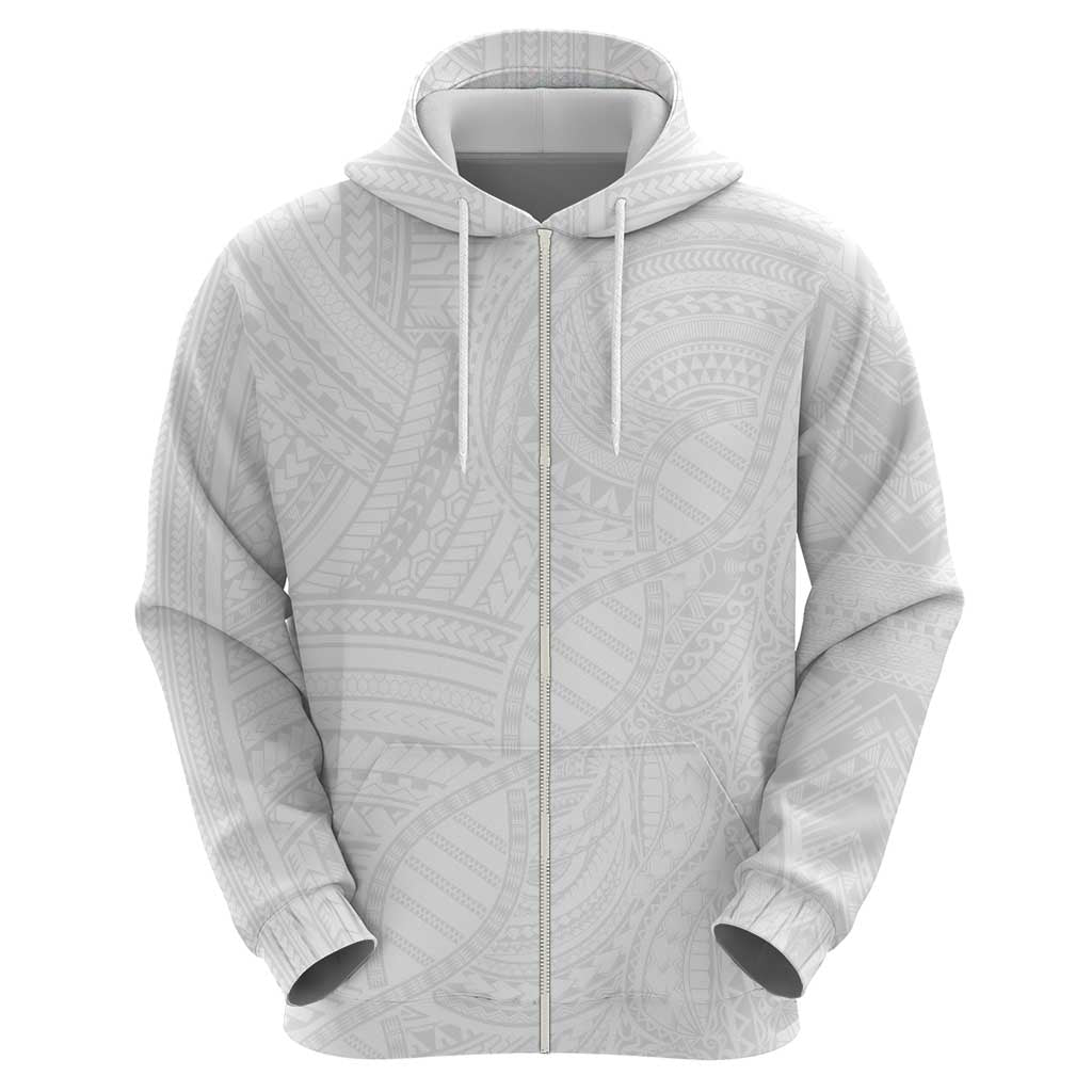 Samoan DNA Art Tattoo Zip Hoodie Polynesian Pattern All White