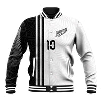 Custom New Zealand Football Baseball Jacket Silver Fern and Maori Tribal Black White Half Sporty Style LT03 Unisex Multicolor - Polynesian Pride