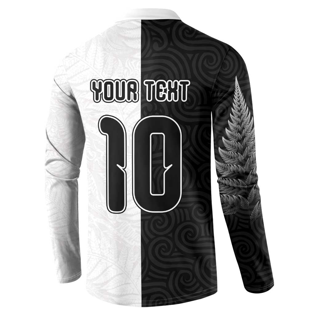 Custom New Zealand Football Button Sweatshirt Silver Fern and Maori Tribal Black White Half Sporty Style LT03 - Polynesian Pride