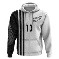 Custom New Zealand Football Hoodie Silver Fern and Maori Tribal Black White Half Sporty Style LT03 Zip Hoodie Multicolor - Polynesian Pride