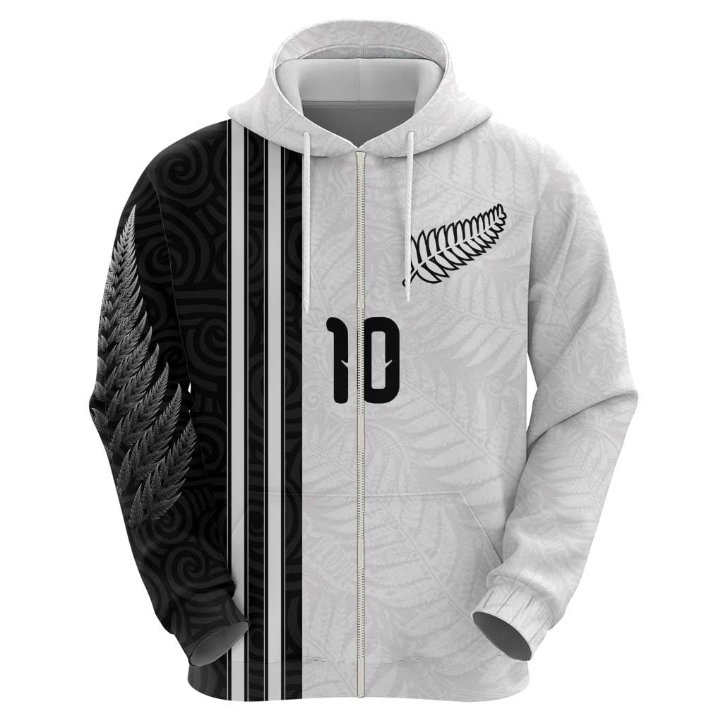 Custom New Zealand Football Hoodie Silver Fern and Maori Tribal Black White Half Sporty Style LT03 - Polynesian Pride