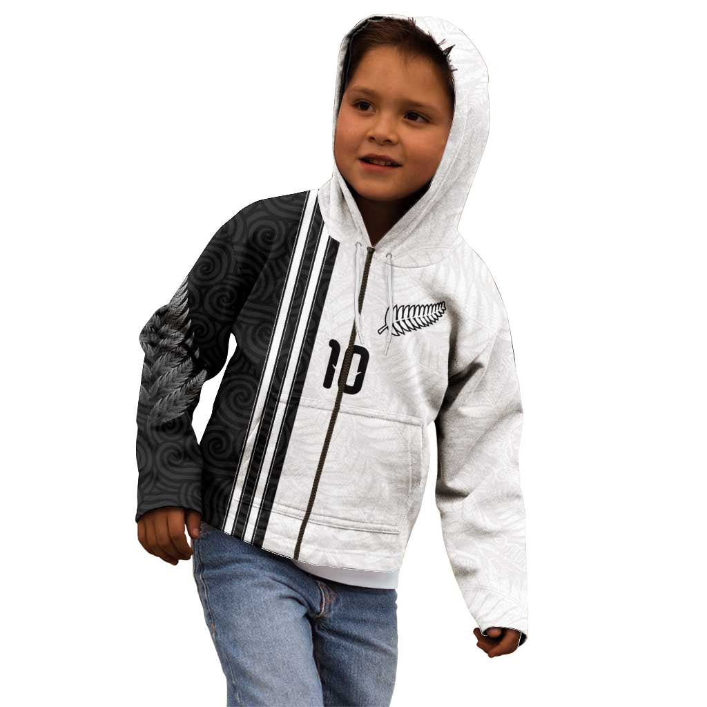 Custom New Zealand Football Kid Hoodie Silver Fern and Maori Tribal Black White Half Sporty Style LT03 - Polynesian Pride