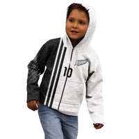 Custom New Zealand Football Kid Hoodie Silver Fern and Maori Tribal Black White Half Sporty Style LT03 - Polynesian Pride