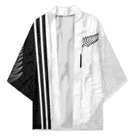Custom New Zealand Football Kimono Silver Fern and Maori Tribal Black White Half Sporty Style LT03 Unisex Multicolor - Polynesian Pride