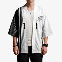 Custom New Zealand Football Kimono Silver Fern and Maori Tribal Black White Half Sporty Style LT03 - Polynesian Pride
