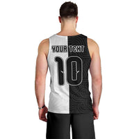 Custom New Zealand Football Men Tank Top Silver Fern and Maori Tribal Black White Half Sporty Style LT03 - Polynesian Pride