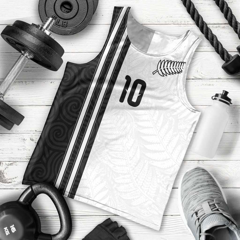 Custom New Zealand Football Men Tank Top Silver Fern and Maori Tribal Black White Half Sporty Style LT03 - Polynesian Pride