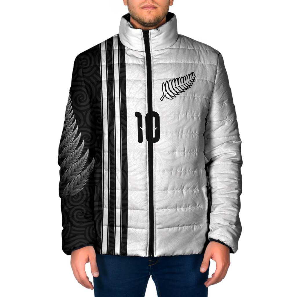 Custom New Zealand Football Padded Jacket Silver Fern and Maori Tribal Black White Half Sporty Style LT03 Men Multicolor - Polynesian Pride