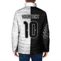 Custom New Zealand Football Padded Jacket Silver Fern and Maori Tribal Black White Half Sporty Style LT03 - Polynesian Pride