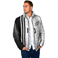 Custom New Zealand Football Padded Jacket Silver Fern and Maori Tribal Black White Half Sporty Style LT03 - Polynesian Pride