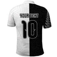 Custom New Zealand Football Polo Shirt Silver Fern and Maori Tribal Black White Half Sporty Style