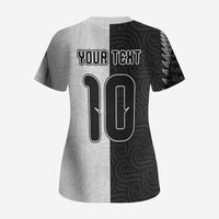Custom New Zealand Football Scrub Top Silver Fern and Maori Tribal Black White Half Sporty Style LT03 - Polynesian Pride