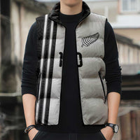 Custom New Zealand Football Sleeveless Puffer Jacket Silver Fern and Maori Tribal Black White Half Sporty Style LT03 - Polynesian Pride