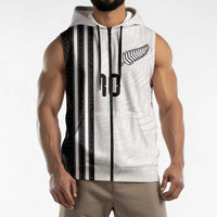 Custom New Zealand Football Sleeveless Zip Hoodie Silver Fern and Maori Tribal Black White Half Sporty Style LT03 - Polynesian Pride