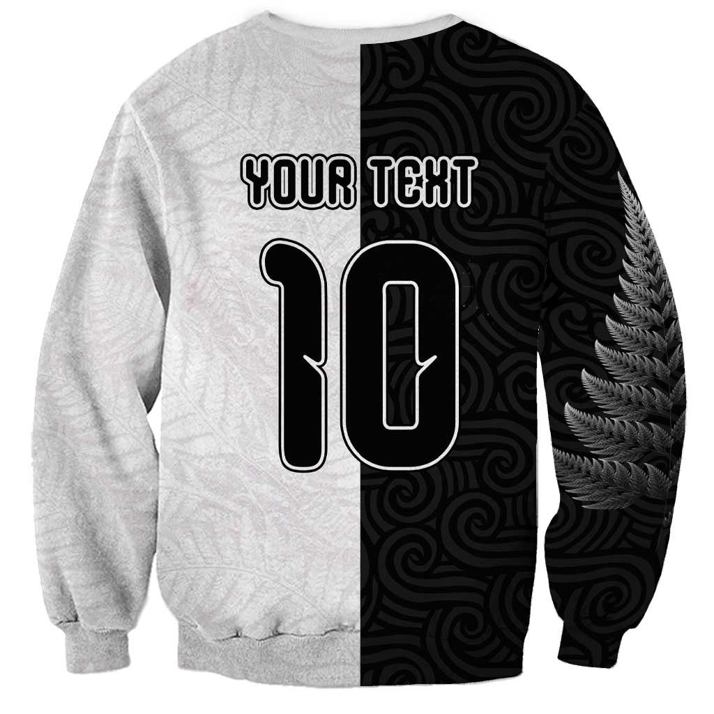 Custom New Zealand Football Sweatshirt Silver Fern and Maori Tribal Black White Half Sporty Style LT03 - Polynesian Pride