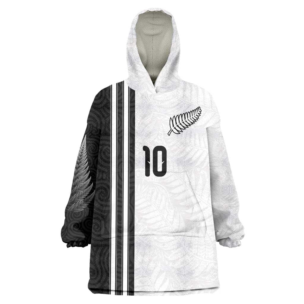 Custom New Zealand Football Wearable Blanket Hoodie Silver Fern and Maori Tribal Black White Half Sporty Style LT03 One Size Multicolor - Polynesian Pride