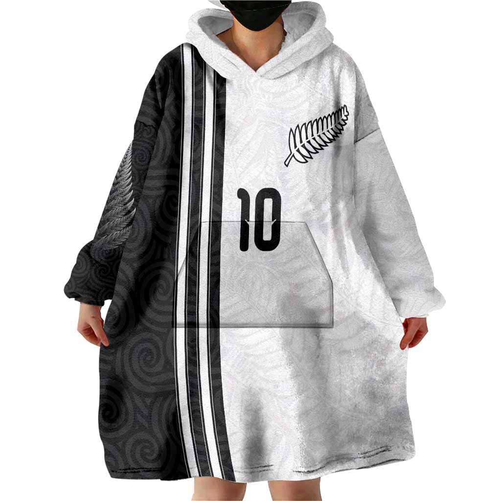 Custom New Zealand Football Wearable Blanket Hoodie Silver Fern and Maori Tribal Black White Half Sporty Style LT03 - Polynesian Pride