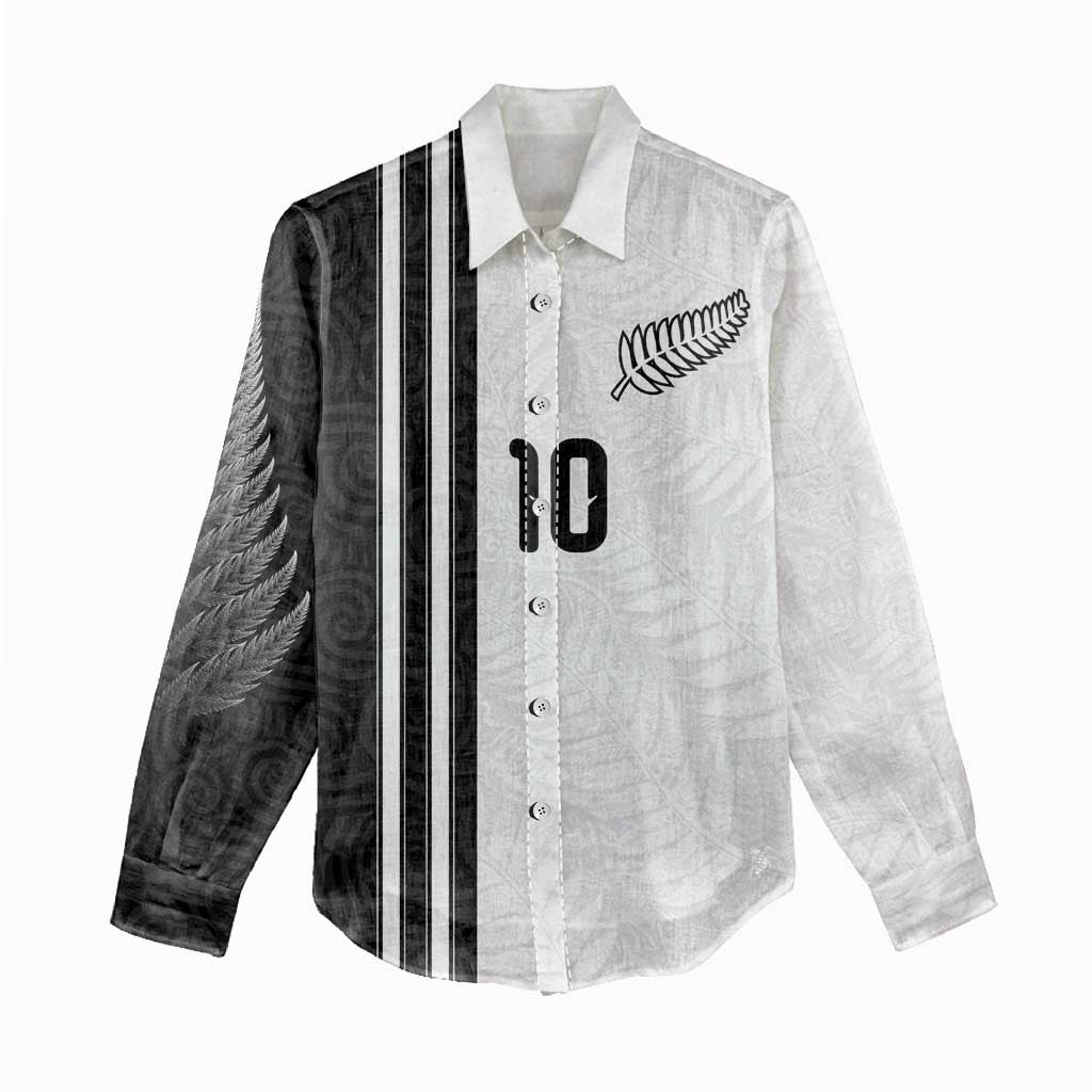 Custom New Zealand Football Women Casual Shirt Silver Fern and Maori Tribal Black White Half Sporty Style LT03 - Polynesian Pride