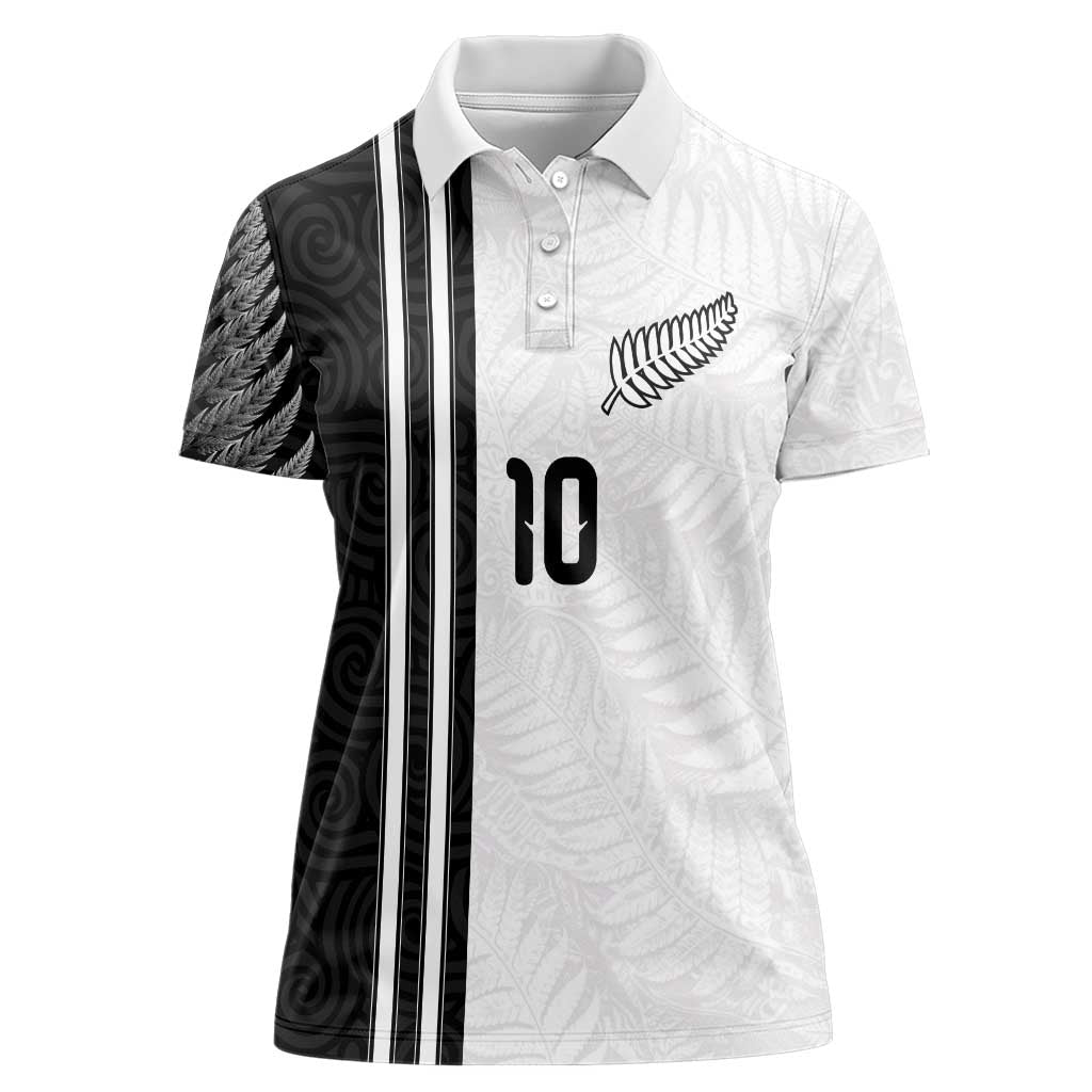 Custom New Zealand Football Women Polo Shirt Silver Fern and Maori Tribal Black White Half Sporty Style LT03 Female Multicolor - Polynesian Pride