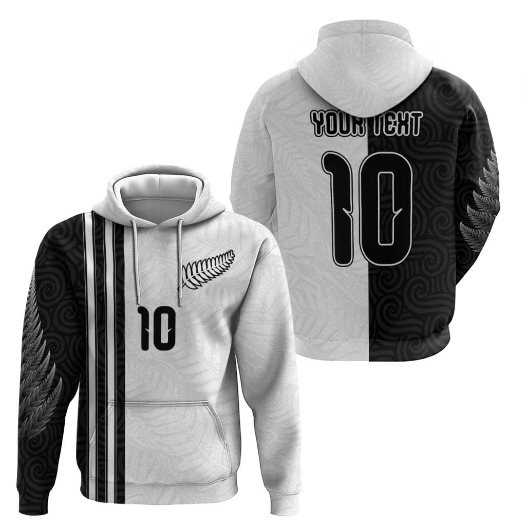 Custom New Zealand Football Zip Hoodie Silver Fern and Maori Tribal Black White Half Sporty Style LT03 - Polynesian Pride