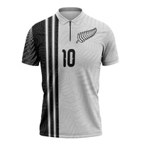 Custom New Zealand Football Zipper Polo Shirt Silver Fern and Maori Tribal Black White Half Sporty Style LT03 Multicolor - Polynesian Pride