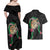 Hawaii Pikake and Maile Lei Couples Matching Off Shoulder Maxi Dress and Hawaiian Shirt Honu Polynesian Pattern Black Color