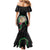 Hawaii Pikake and Maile Lei Family Matching Mermaid Dress and Hawaiian Shirt Honu Polynesian Pattern Black Color