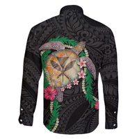 Hawaii Pikake and Maile Lei Family Matching Off Shoulder Short Dress and Hawaiian Shirt Honu Polynesian Pattern Black Color