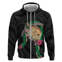 Hawaii Pikake and Maile Lei Hoodie Honu Polynesian Pattern Black Color