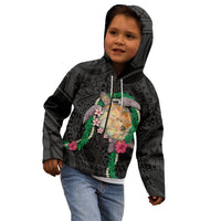 Hawaii Pikake and Maile Lei Kid Hoodie Honu Polynesian Pattern Black Color