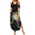 Hawaii Pikake and Maile Lei Summer Maxi Dress Honu Polynesian Pattern Black Color