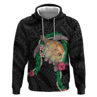 Hawaii Pikake and Maile Lei Zip Hoodie Honu Polynesian Pattern Black Color