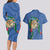 Hawaii Pikake and Maile Lei Couples Matching Long Sleeve Bodycon Dress and Hawaiian Shirt Honu Polynesian Pattern Blue Color