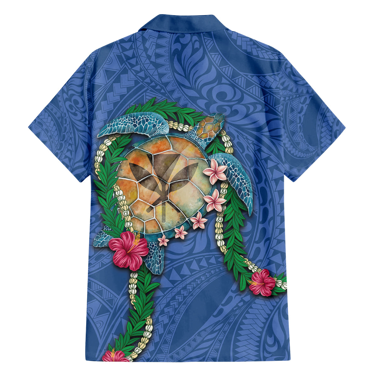 Hawaii Pikake and Maile Lei Family Matching Off Shoulder Maxi Dress and Hawaiian Shirt Honu Polynesian Pattern Blue Color