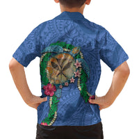 Hawaii Pikake and Maile Lei Family Matching Puletasi and Hawaiian Shirt Honu Polynesian Pattern Blue Color