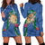 Hawaii Pikake and Maile Lei Hoodie Dress Honu Polynesian Pattern Blue Color