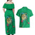 Hawaii Pikake and Maile Lei Couples Matching Off Shoulder Maxi Dress and Hawaiian Shirt Honu Polynesian Pattern Green Color