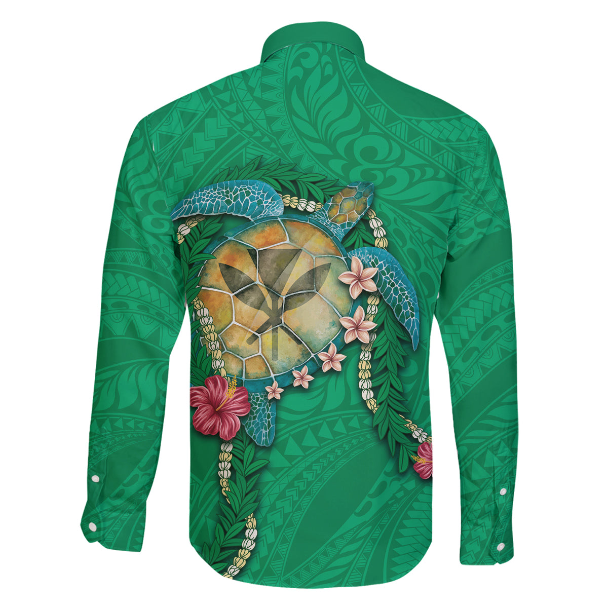 Hawaii Pikake and Maile Lei Family Matching Off Shoulder Short Dress and Hawaiian Shirt Honu Polynesian Pattern Green Color