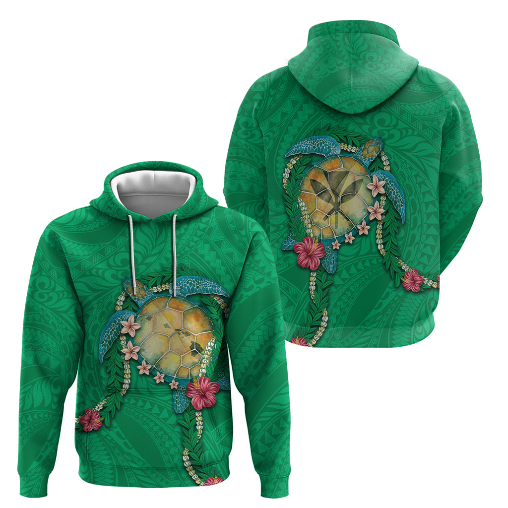 Hawaii Pikake and Maile Lei Hoodie Honu Polynesian Pattern Green Color