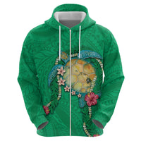 Hawaii Pikake and Maile Lei Hoodie Honu Polynesian Pattern Green Color