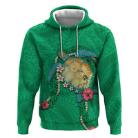 Hawaii Pikake and Maile Lei Zip Hoodie Honu Polynesian Pattern Green Color